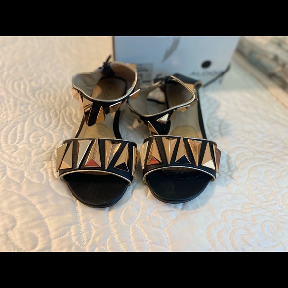 Aldo Kosota Black with Gold Studded Sandals - Picture 1 of 7